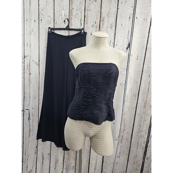 AssAR New York Pants - AssAR NY Black 100% Silk Wide Leg Pants Ruched Corset Set Women's 10‎ EUC
